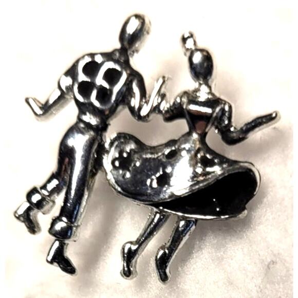 Vintage Rockabilly 50's Silvertone Dancers Man Women Couple Lapel Pin Brooch - Picture 1 of 4